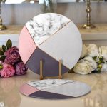 - Supla2li-8897-Gorsel1 - Realhomes  Realhomes Renkli Geometrik Desenli Mermer Motifli Dijital Baskılı Modern 2'li Yuvarlak Servis Altlığı - Supla Realhomes