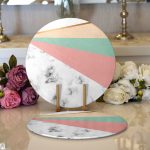 - Supla2li-8898-Gorsel1 - Realhomes Realhomes Renkli Geometrik Desenli Mermer Motifli Dijital Baskılı Modern 2'li Yuvarlak Servis Altlığı - Supla Realhomes