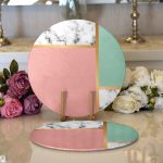 Realhomes Renkli Geometrik Desenli Mermer Motifli Dijital Baskılı Modern 2'li Yuvarlak Servis Altlığı - Supla Realhomes