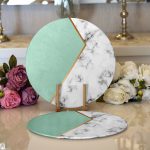 - Supla2li-8901-Gorsel1 - Realhomes Realhomes Renkli Geometrik Desenli Mermer Motifli Dijital Baskılı Modern 2'li Yuvarlak Servis Altlığı - Supla Realhomes