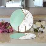 - Supla2li-8901-Gorsel3 - Realhomes Realhomes Renkli Geometrik Desenli Mermer Motifli Dijital Baskılı Modern 2'li Yuvarlak Servis Altlığı - Supla Realhomes