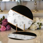 - Supla2li-8902-Gorsel1 - Realhomes  Realhomes Renkli Geometrik Desenli Mermer Motifli Dijital Baskılı Modern 2'li Yuvarlak Servis Altlığı - Supla Realhomes