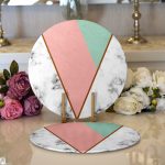 - Supla2li-8905-Gorsel1 - Realhomes  Realhomes Renkli Geometrik Desenli Mermer Motifli Dijital Baskılı Modern 2'li Yuvarlak Servis Altlığı - Supla Realhomes