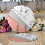 - Supla2li-8907-Gorsel1 - Realhomes Realhomes Renkli Geometrik Desenli Mermer Motifli Dijital Baskılı Modern 2'li Yuvarlak Servis Altlığı - Supla Realhomes