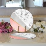 - Supla2li-8907-Gorsel3 - Realhomes Realhomes Renkli Geometrik Desenli Mermer Motifli Dijital Baskılı Modern 2'li Yuvarlak Servis Altlığı - Supla Realhomes