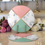 - Supla2li-8912-Gorsel1 - Realhomes  Realhomes Renkli Geometrik Desenli Mermer Motifli Dijital Baskılı Modern 2'li Yuvarlak Servis Altlığı - Supla Realhomes