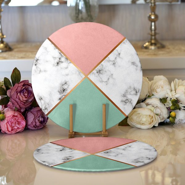 - Supla2li-8912-Gorsel1 - Realhomes  Realhomes Renkli Geometrik Desenli Mermer Motifli Dijital Baskılı Modern 2'li Yuvarlak Servis Altlığı - Supla Realhomes