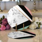 - Supla2li-8913-Gorsel1 - Realhomes Realhomes Renkli Geometrik Desenli Mermer Motifli Dijital Baskılı Modern 2'li Yuvarlak Servis Altlığı - Supla Realhomes