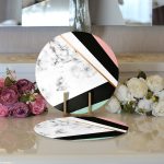 - Supla2li-8913-Gorsel3 - Realhomes Realhomes Renkli Geometrik Desenli Mermer Motifli Dijital Baskılı Modern 2'li Yuvarlak Servis Altlığı - Supla Realhomes