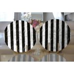 - Supla2li-8914-Gorsel2 - Realhomes Realhomes Mermer Zeminli Siyah Çizgili Dijital Baskılı Modern 2'li Yuvarlak Servis Altlığı - Supla Realhomes