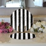 - Supla2li-8914-Gorsel3 - Realhomes Realhomes Mermer Zeminli Siyah Çizgili Dijital Baskılı Modern 2'li Yuvarlak Servis Altlığı - Supla Realhomes