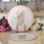 - Supla2li-8915-Gorsel1 - Realhomes Realhomes Mermer Zeminli Renkli Ananas Desenli Dijital Baskılı Modern 2'li Yuvarlak Servis Altlığı - Supla Realhomes