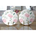 - Supla2li-8928-Gorsel2 - Realhomes Realhomes Beyaz Zeminli Yeşil Yapraklı Ortanca Çiçek Dijital Baskılı Modern 2'li Yuvarlak Servis Altlığı - Supla Realhomes