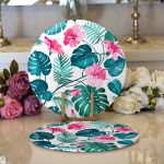 - Supla2li-901-Gorsel1 - Realhomes Realhomes Modern Yaprak Desenli Dijital Baskılı 2'li Yuvarlak Servis Altlığı - Supla Realhomes