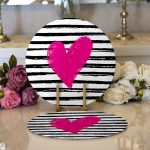 Realhomes Sevgililer Günü Temalı Özel Tasarım Dijital Baskılı Modern 2'li Yuvarlak Servis Altlığı - Supla Realhomes