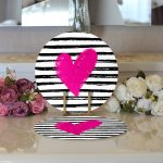 Realhomes Sevgililer Günü Temalı Özel Tasarım Dijital Baskılı Modern 2'li Yuvarlak Servis Altlığı - Supla Realhomes