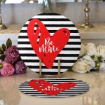 Realhomes Sevgililer Günü Temalı Özel Tasarım Dijital Baskılı Modern 2'li Yuvarlak Servis Altlığı - Supla Realhomes