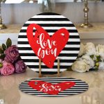 Realhomes Sevgililer Günü Temalı Özel Tasarım Dijital Baskılı Modern 2'li Yuvarlak Servis Altlığı - Supla Realhomes