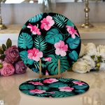 - Supla2li-912-Gorsel1 - Realhomes Realhomes Çiçek Desenli Dijital Baskılı Modern 2'li Yuvarlak Servis Altlığı - Supla Realhomes