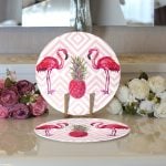 Realhomes Flamingo Desenli Dijital Baskılı Modern 2'li Yuvarlak Servis Altlığı - Supla Realhomes