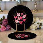 Realhomes Sevgililer Günü Temalı Özel Tasarım Dijital Baskılı Modern 2'li Yuvarlak Servis Altlığı - Supla Realhomes