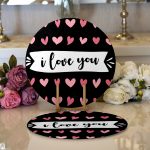 Realhomes Sevgililer Günü Temalı Özel Tasarım Dijital Baskılı Modern 2'li Yuvarlak Servis Altlığı - Supla Realhomes