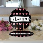 Realhomes Sevgililer Günü Temalı Özel Tasarım Dijital Baskılı Modern 2'li Yuvarlak Servis Altlığı - Supla Realhomes