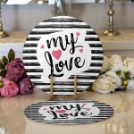 Realhomes Sevgililer Günü Temalı Özel Tasarım Dijital Baskılı Modern 2'li Yuvarlak Servis Altlığı - Supla Realhomes