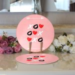 Realhomes Sevgililer Günü Temalı Özel Tasarım Dijital Baskılı Modern 2'li Yuvarlak Servis Altlığı - Supla Realhomes