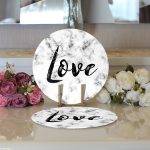 - Supla2li-9265-Gorsel3 - Realhomes Realhomes Mermer Zemin Üzerinde Love Yazılı Özel Tasarım Modern 2'li Yuvarlak Servis Altlığı - Supla Realhomes