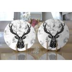 - Supla2li-9266-Gorsel2 - Realhomes Realhomes Mermer Zeminde Geyik Motifli Özel Tasarım Modern 2'li Yuvarlak Servis Altlığı - Supla Realhomes