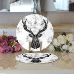 - Supla2li-9266-Gorsel3 - Realhomes Realhomes Mermer Zeminde Geyik Motifli Özel Tasarım Modern 2'li Yuvarlak Servis Altlığı - Supla Realhomes