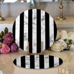 Realhomes Mermer ve Siyah Çizgili Dijital Baskılı Modern 2'li Yuvarlak Servis Altlığı - Supla Realhomes