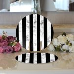 Realhomes Mermer ve Siyah Çizgili Dijital Baskılı Modern 2'li Yuvarlak Servis Altlığı - Supla Realhomes