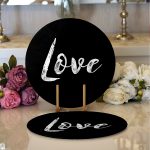 Realhomes Siyah Zeminde Mermer Motifli Love Yazılı Modern 2'li Yuvarlak Servis Altlığı - Supla Realhomes