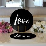 Realhomes Siyah Zeminde Mermer Motifli Love Yazılı Modern 2'li Yuvarlak Servis Altlığı - Supla Realhomes