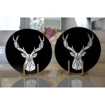 Realhomes Siyah Zeminde Mermer Motifli Geyik Tasarımlı Modern 2'li Yuvarlak Servis Altlığı - Supla Realhomes