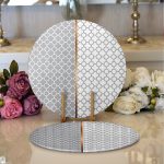 - Supla2li-9274-Gorsel1 - Realhomes  Realhomes Gri & Beyaz Ogea Desenli Dijital Baskılı Modern 2'li Yuvarlak Servis Altlığı - Supla Realhomes