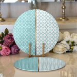 Realhomes Mint Yeşili & Beyaz Ogea Desenli Dijital Baskılı Modern 2'li Yuvarlak Servis Altlığı - Supla Realhomes