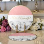 - Supla2li-9286-Gorsel1 - Realhomes  Realhomes Hello Beautiful Pembe & Mermer Dijital Baskılı Modern 2'li Yuvarlak Servis Altlığı - Supla Realhomes