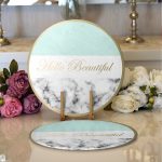 Realhomes Hello Beautiful Mint Yeşili & Mermer Dijital Baskılı Modern 2'li Yuvarlak Servis Altlığı - Supla Realhomes