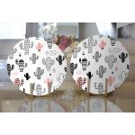 Realhomes Kaktüs Desenli Dijital Baskılı Modern 2'li Yuvarlak Servis Altlığı - Supla Realhomes