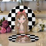 Realhomes Dama Zeminli Fuchion Girl Tasarımlı Dijital Baskılı 2'li Yuvarlak Servis Altlığı - Supla Realhomes