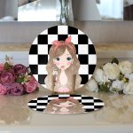 Realhomes Dama Zeminli Fuchion Girl Tasarımlı Dijital Baskılı 2'li Yuvarlak Servis Altlığı - Supla Realhomes