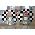 Realhomes Dama Zeminli Kahve İçen Kız Motifli Modern 2'li Yuvarlak Servis Altlığı - Supla Realhomes