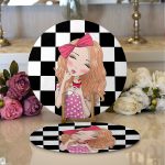 - Supla2li-9296-Gorsel1 - Realhomes Realhomes Dama Zeminli Pancakeli Kız Desenli Modern 2'li Yuvarlak Servis Altlığı - Supla Realhomes