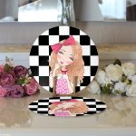 - Supla2li-9296-Gorsel3 - Realhomes Realhomes Dama Zeminli Pancakeli Kız Desenli Modern 2'li Yuvarlak Servis Altlığı - Supla Realhomes