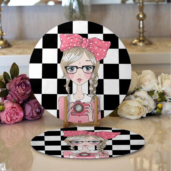 - Supla2li-9297-Gorsel1 - Realhomes  Realhomes Ekose Zeminde Merry Christmas Dijital Baskılı Modern 2'li Yuvarlak Servis Altlığı - Supla Realhomes