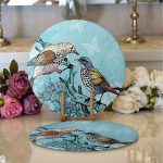 - Supla2li-95-Gorsel1 - Realhomes  Realhomes Mavi Kuş Desenli Dijital Baskılı Modern 2'li Yuvarlak Servis Altlığı - Supla Realhomes