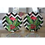 - Supla2li-cokzigfla-Gorsel2 - Realhomes  Realhomes Zigzag Zeminde Flamingo ve Yapraklar Tasarımlı Modern 2'li Yuvarlak Servis Altlığı - Supla Realhomes